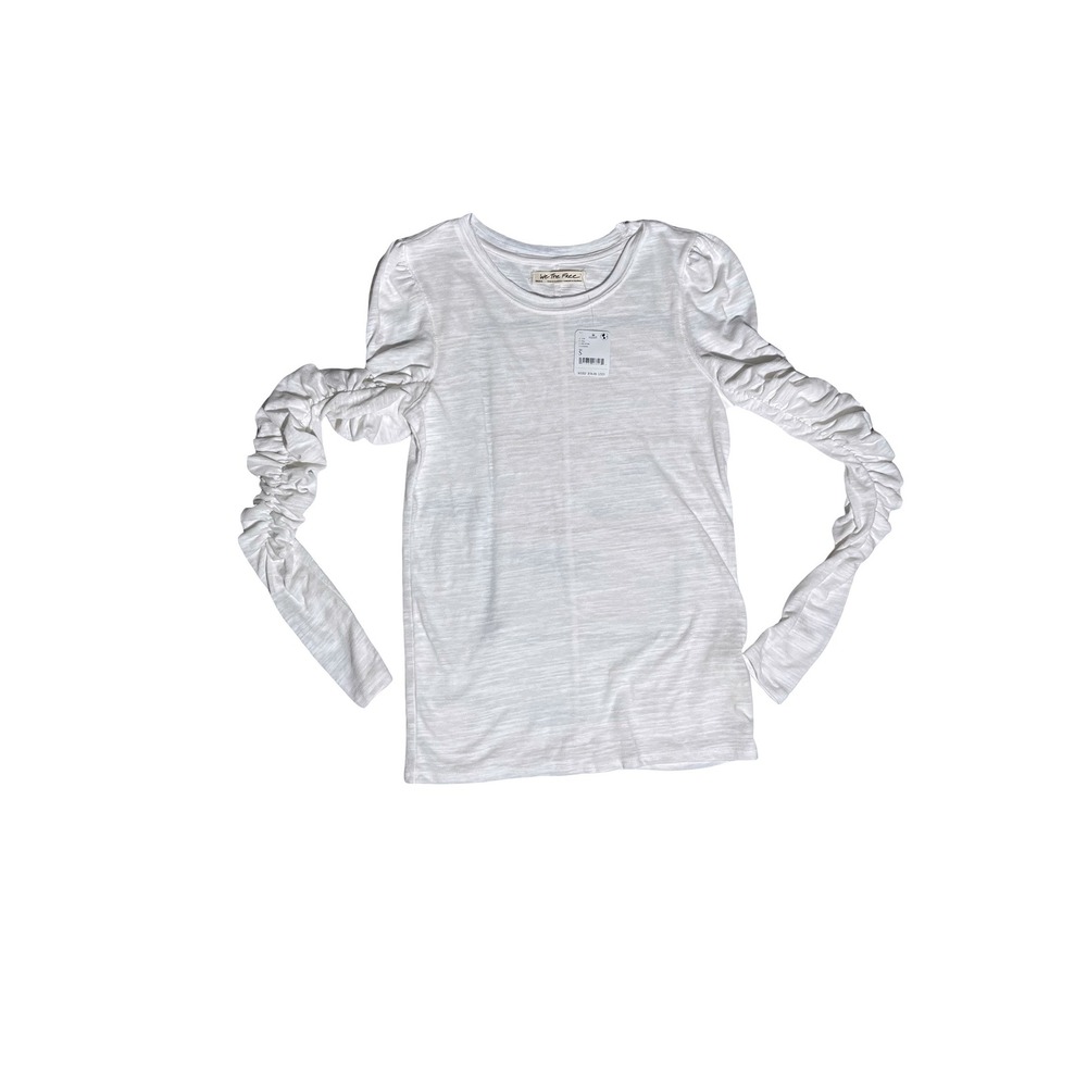 Free People White Ruched Sleeve Long Sleeve Top Size Small MSRP 58